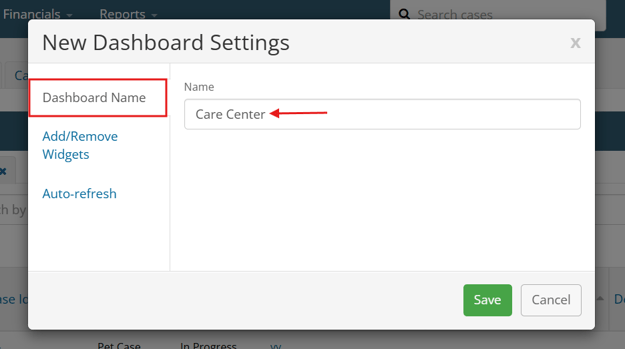 Dashboard Name section of dashboard modal