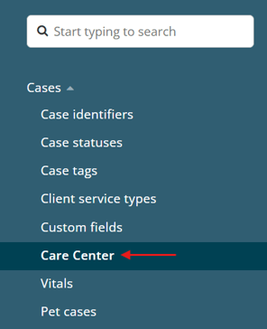 Cases > Care Center page in admin navigation