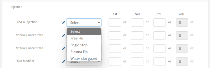 Injection dropdown on Care Center > Embalming with newly added option