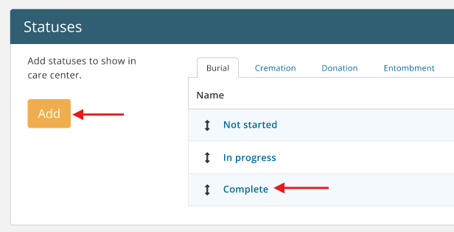 Use orange add button or click into existing status name