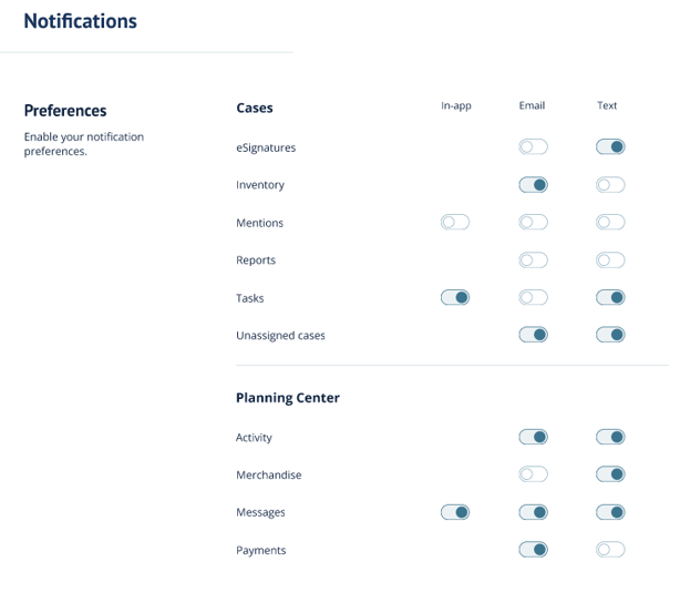 Notification preference toggles in Profile