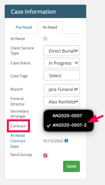The sidebar will update to reflect the selected contract.