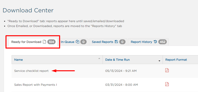 Report in ready for download queue