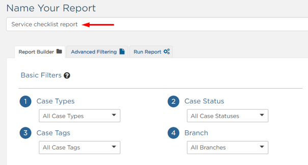 Name report and select basic filters