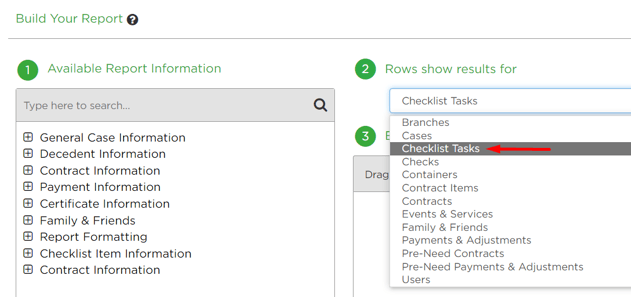 Select Checklist Tasks from dropdown