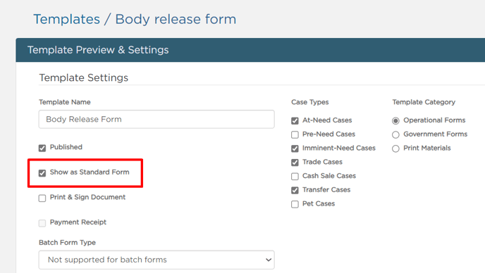 Show as standard form checkbox