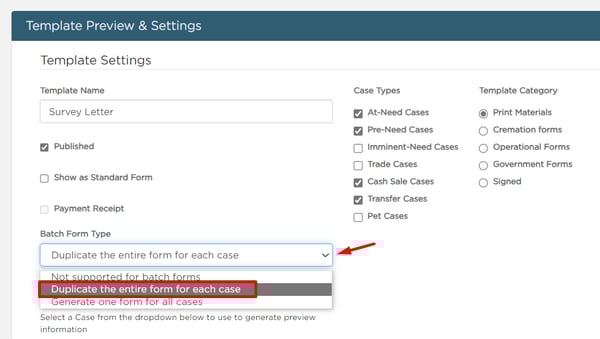 Batch form type settings