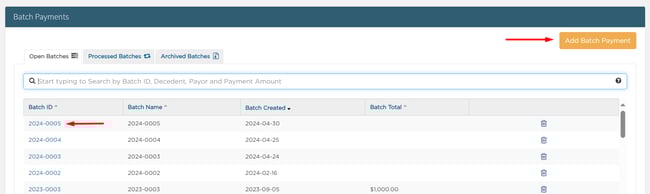 Batch payments screen