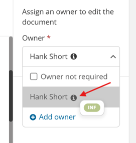 Owner dropdown pointing to info icon and family member roles tooltip