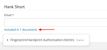 Tooltip showing documents Hank Short is included in
