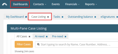 Case Listing tab on Dashboards