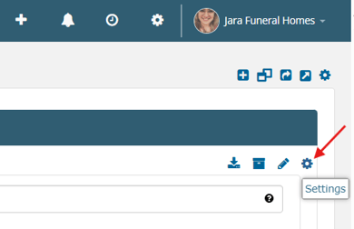 Settings icon on Dashboard