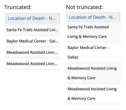Comparison of truncated and non-truncated data