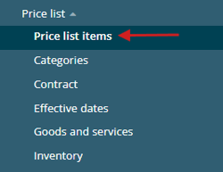 price list items settings