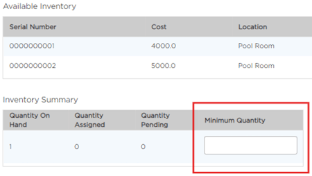 set minimum quantity