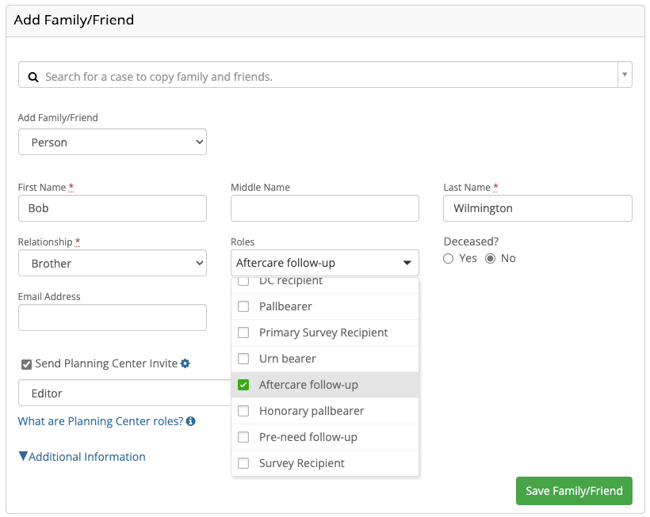 select from roles dropdown