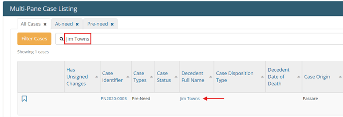 Case Listing search