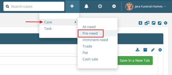 Add > Case > Pre-need