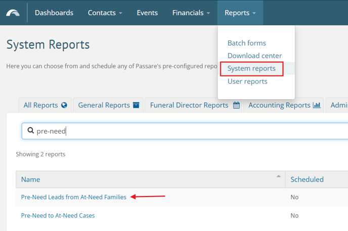 Reports > System reports