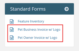 Pet invoices in Standard Forms