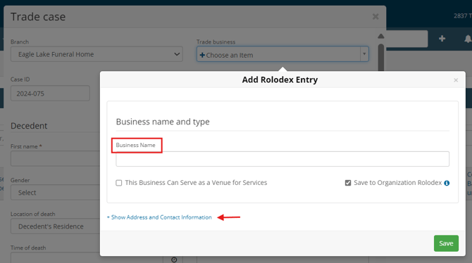 Add rolodex entry modal