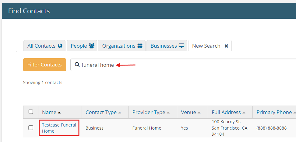 Search and select contact