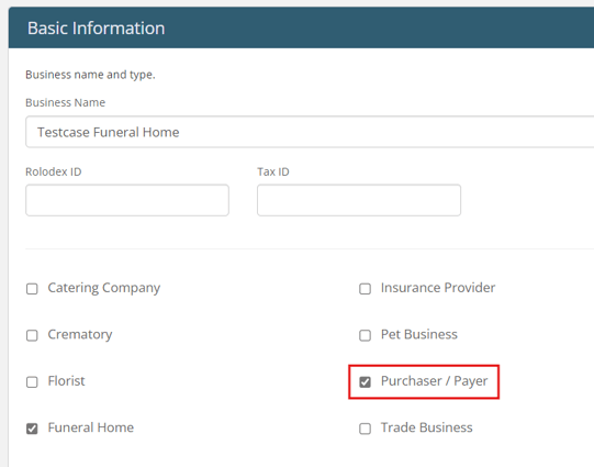 Purchaser/Payer setting in Contact entry