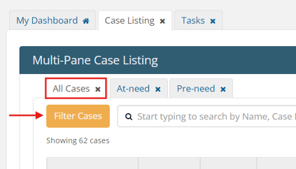 Filter cases button