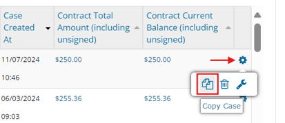 Case Listing > gear icon > copy case