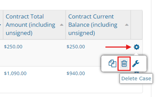 Case Listing > gear icon > delete case