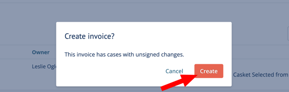 Create invoice confirmation message pop-up