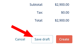 Save draft button with red arrow