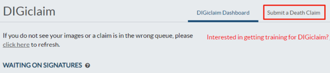 Select Submit a Death Claim button