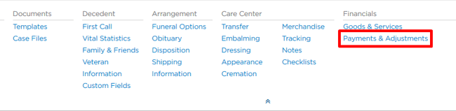 Payments & Adjustments under Financials