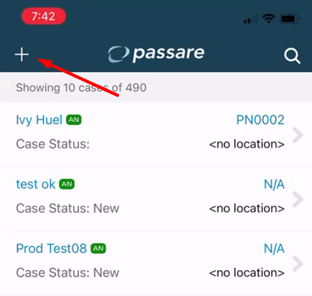 On Case Listing, select the + icon