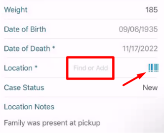 Find the body's location by selecting from "Find or Add" or scanning its code