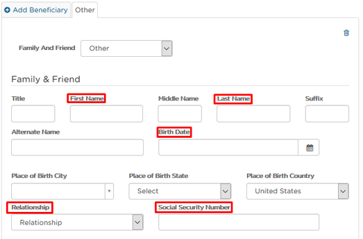 Beneficiary fields