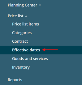 Price list > Effective dates in backend admin menu