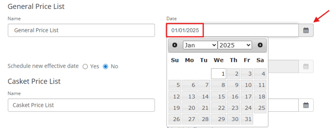 Date field with date entered and date picker tool open