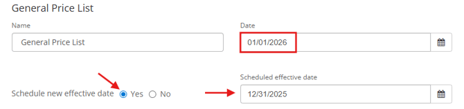 Date field with date entered and scheduling settings filled out