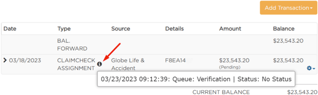 hover the information icon to see queue and status