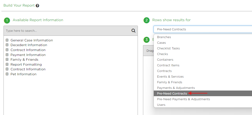 Rows show results for Pre-need contracts