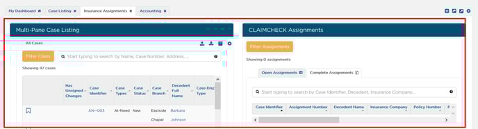 Mulit-pane case listing 