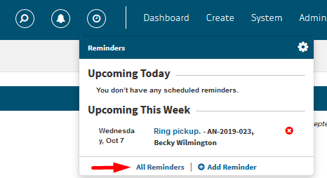 View all reminders under the clock icon