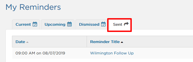 Sent tab in My Reminders