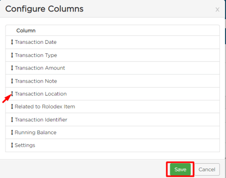 Configure Columns pop-up box