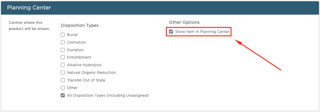 Show item in Planning Center checkbox
