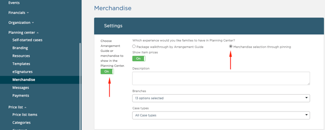 settings under merchandise PC
