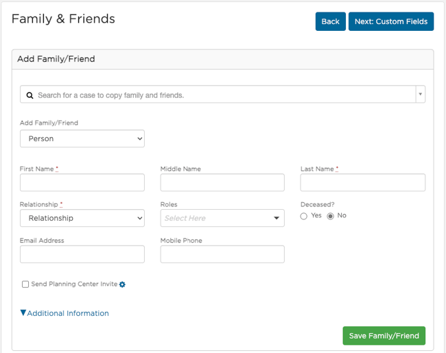 family and friends section