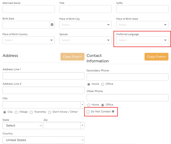 Additional information fields showing Preferred language and Do Not Contact settings